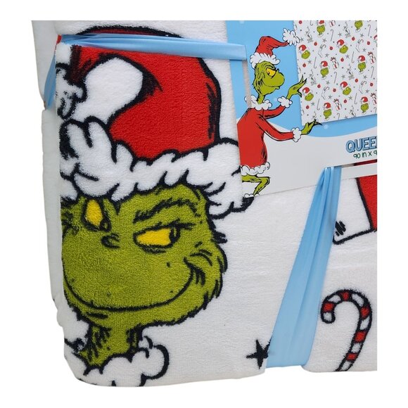 Dr. Seuss The Grinch Plush Blanket Queen 90" X 90" Christmas Holiday Gifts - Picture 2 of 10